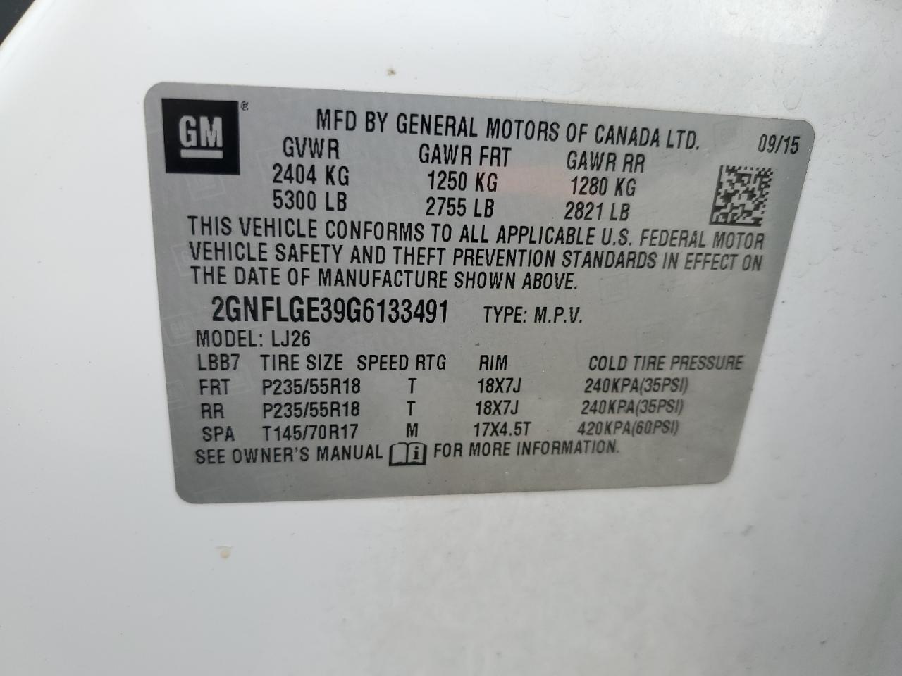 2016 Chevrolet Equinox Ltz VIN: 2GNFLGE39G6133491 Lot: 56463475