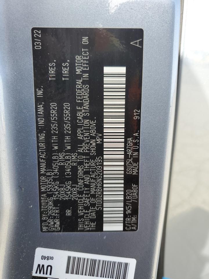 2022 Toyota Highlander Limited VIN: 5TDDZRBH6NS209195 Lot: 57477035