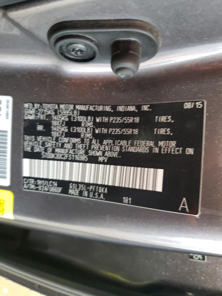 2015 Toyota Sienna Xle VIN: 5TDDK3DC2FS116985 Lot: 57269975