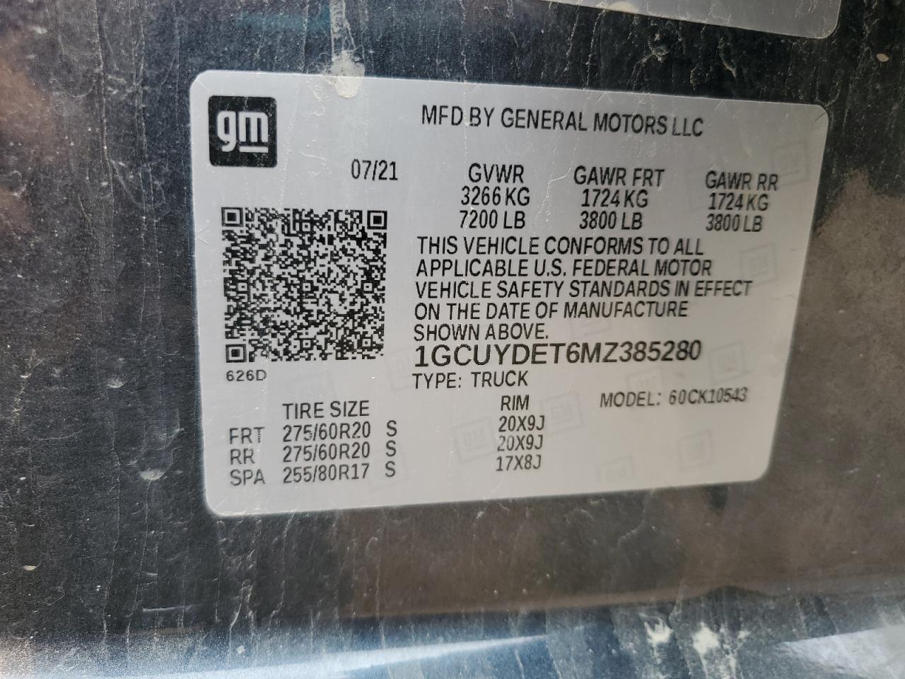 1GCUYDET6MZ385280 CHEVROLET ALL Models 2021