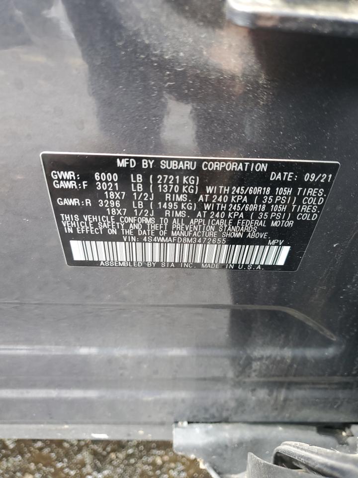 2021 Subaru Ascent Premium VIN: 4S4WMAFD8M3472655 Lot: 57261715