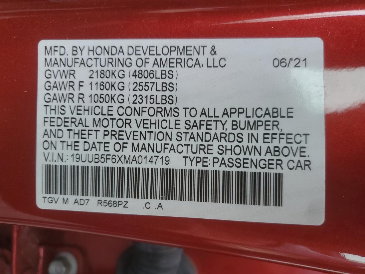 2021 Acura Tlx Advance VIN: 19UUB5F6XMA014719 Lot: 54900215
