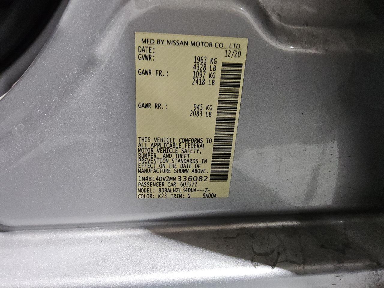 1N4BL4DV2MN336082 NISSAN ALTIMA 2021