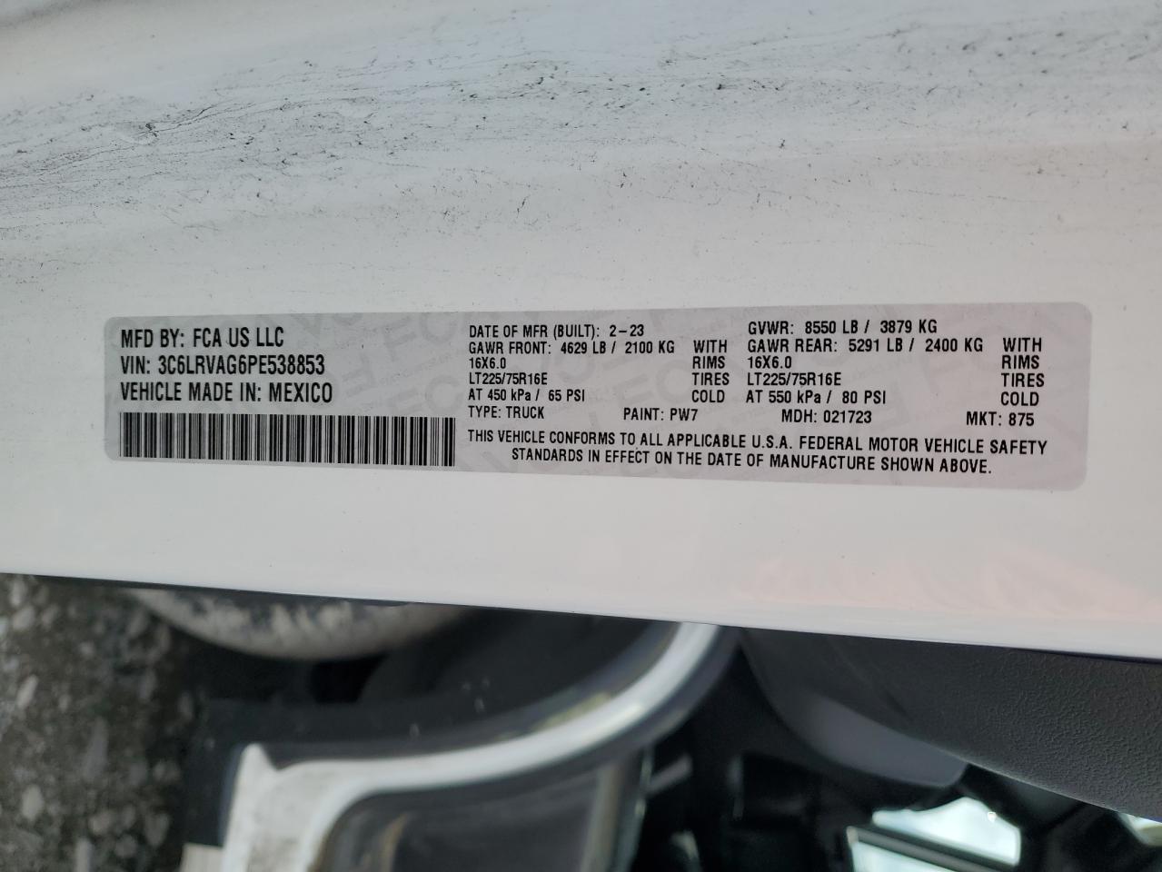 2023 Ram Promaster 1500 1500 Standard VIN: 3C6LRVAG6PE538853 Lot: 54739135