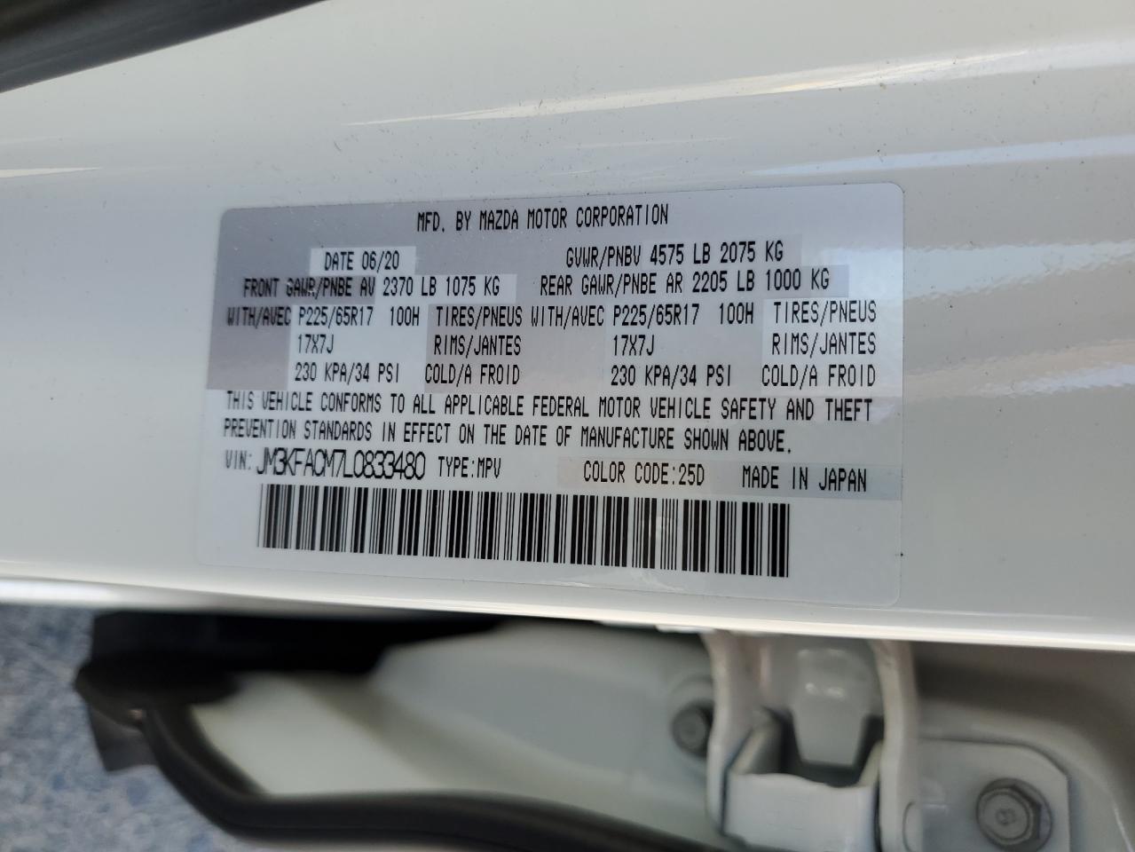 JM3KFACM7L0833480 2020 Mazda Cx-5 Touring