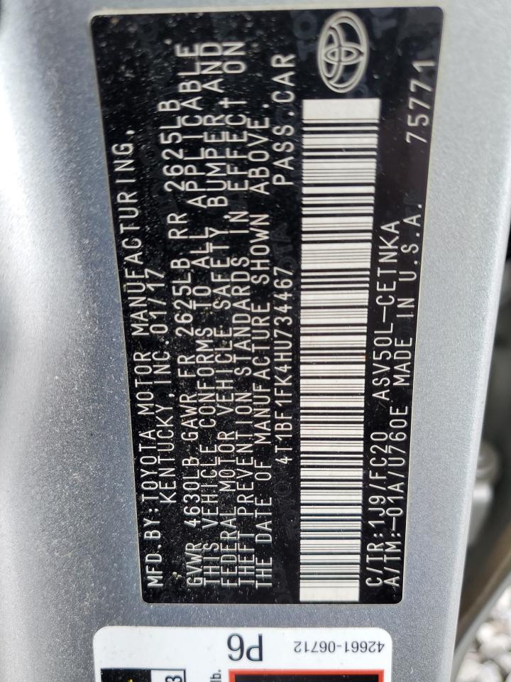 4T1BF1FK4HU734467 TOYOTA CAMRY 2017