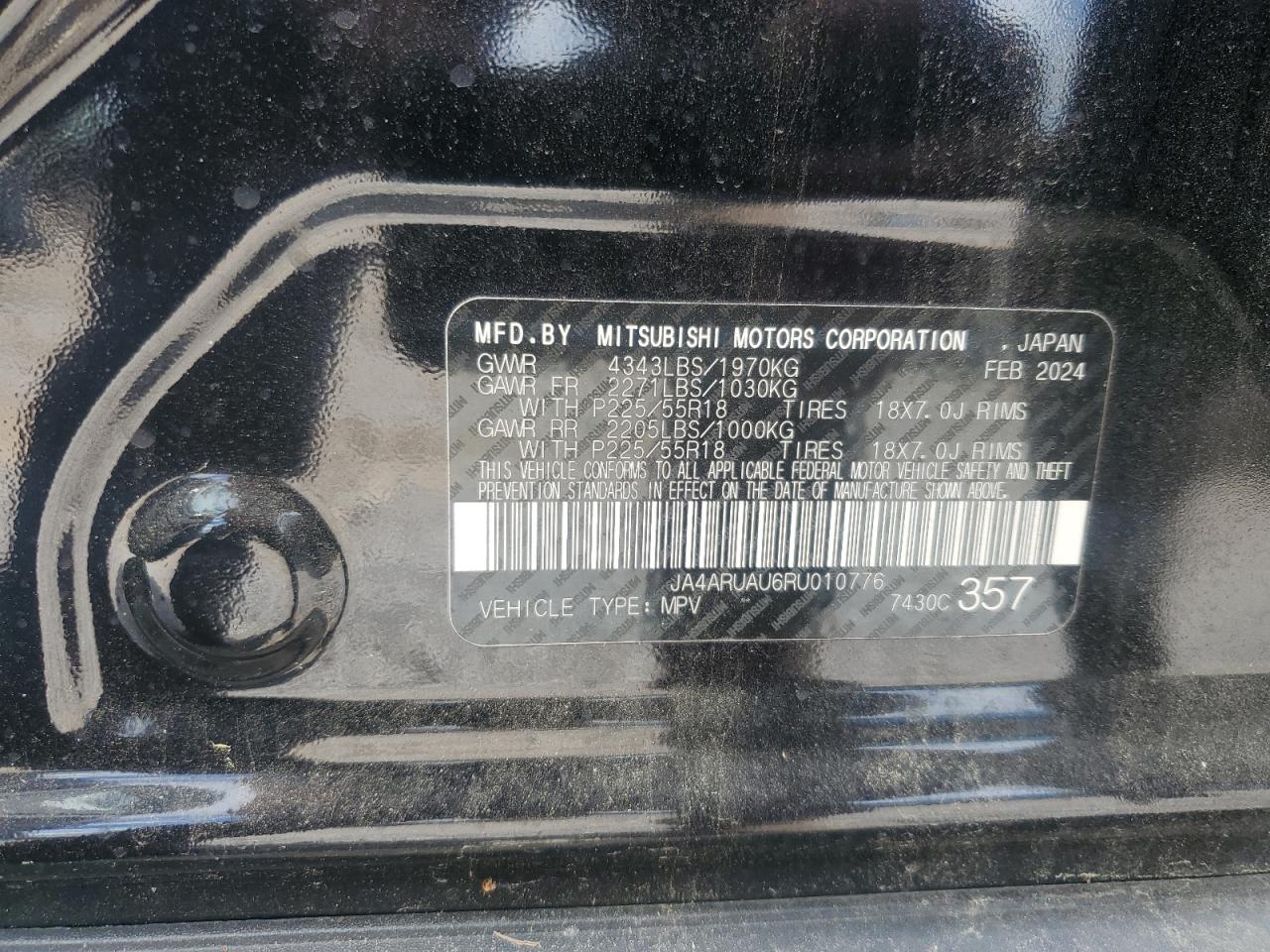 2024 Mitsubishi Outlander Sport S/Se VIN: JA4ARUAU6RU010776 Lot: 56582255