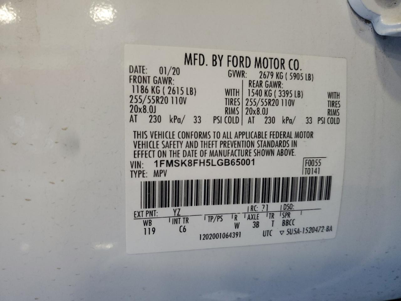 1FMSK8FH5LGB65001 FORD EXPLORER 2020