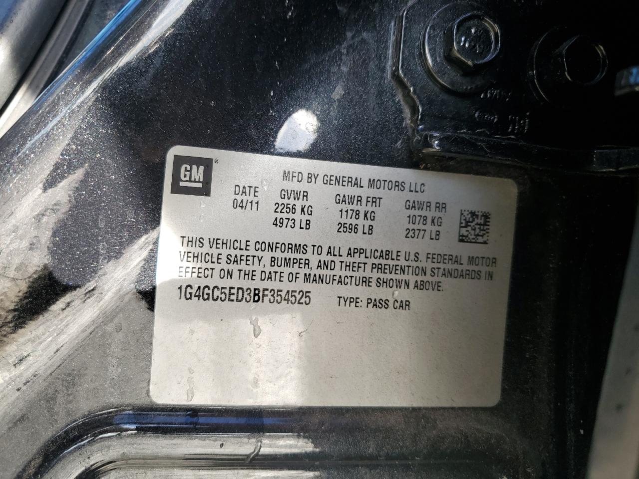 2011 Buick Lacrosse Cxl VIN: 1G4GC5ED3BF354525 Lot: 56627965