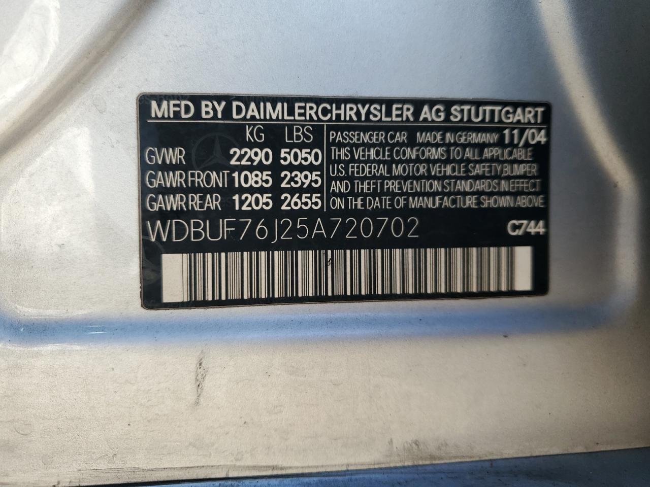 2005 Mercedes-Benz E 55 Amg VIN: WDBUF76J25A720702 Lot: 56126865