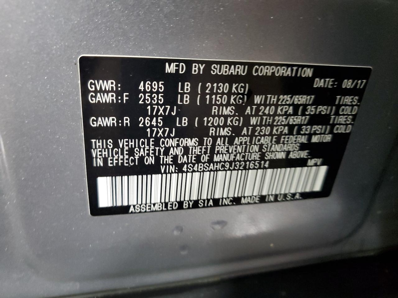 2018 Subaru Outback 2.5I Premium VIN: 4S4BSAHC9J3216514 Lot: 56882885