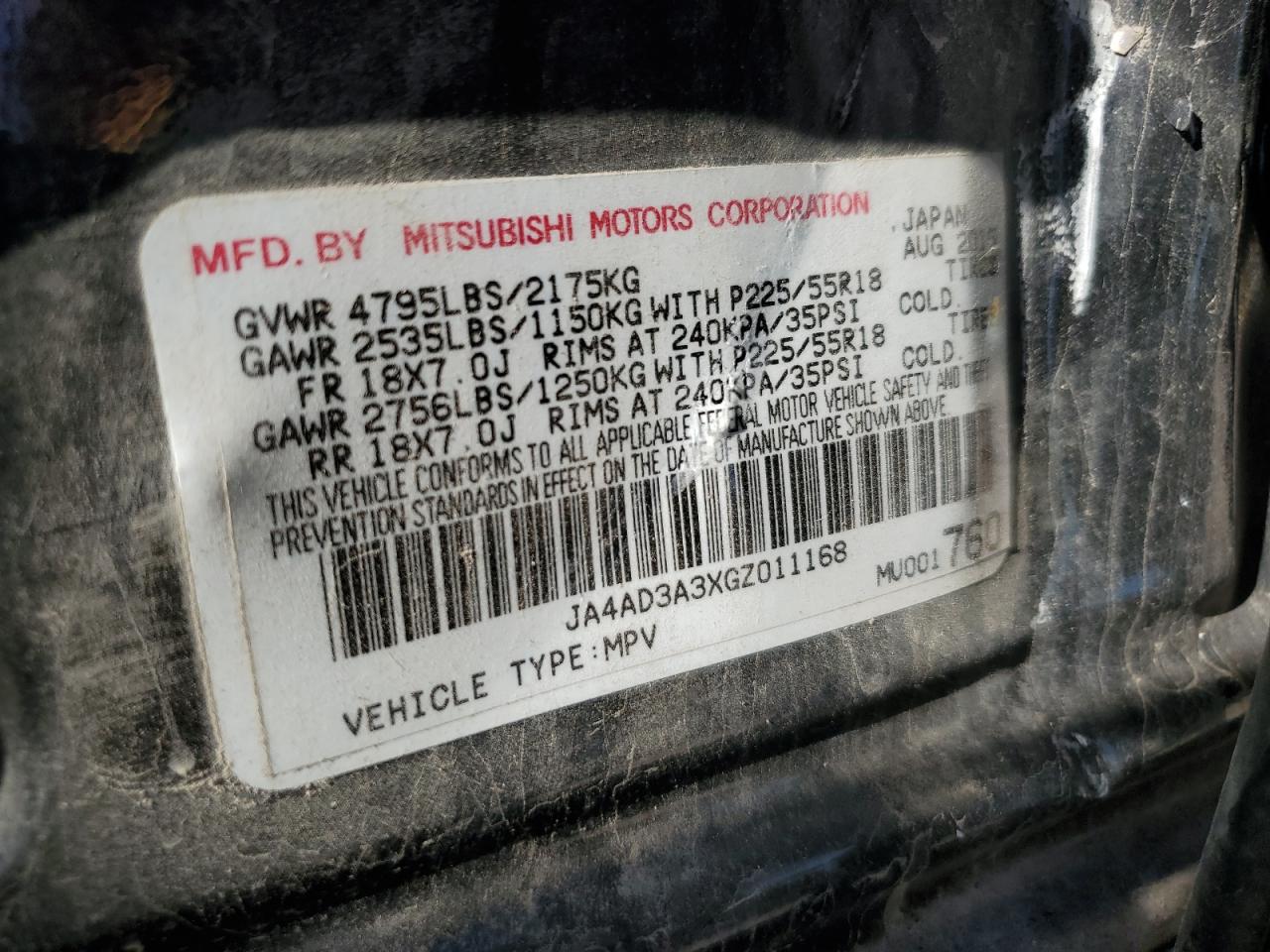2016 Mitsubishi Outlander Se VIN: JA4AD3A3XGZ011168 Lot: 59009115