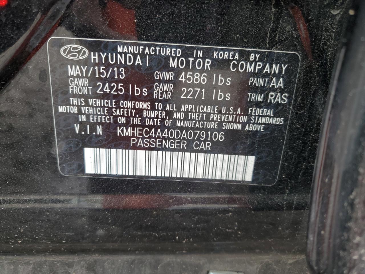 2013 Hyundai Sonata Hybrid VIN: KMHEC4A40DA079106 Lot: 56872245