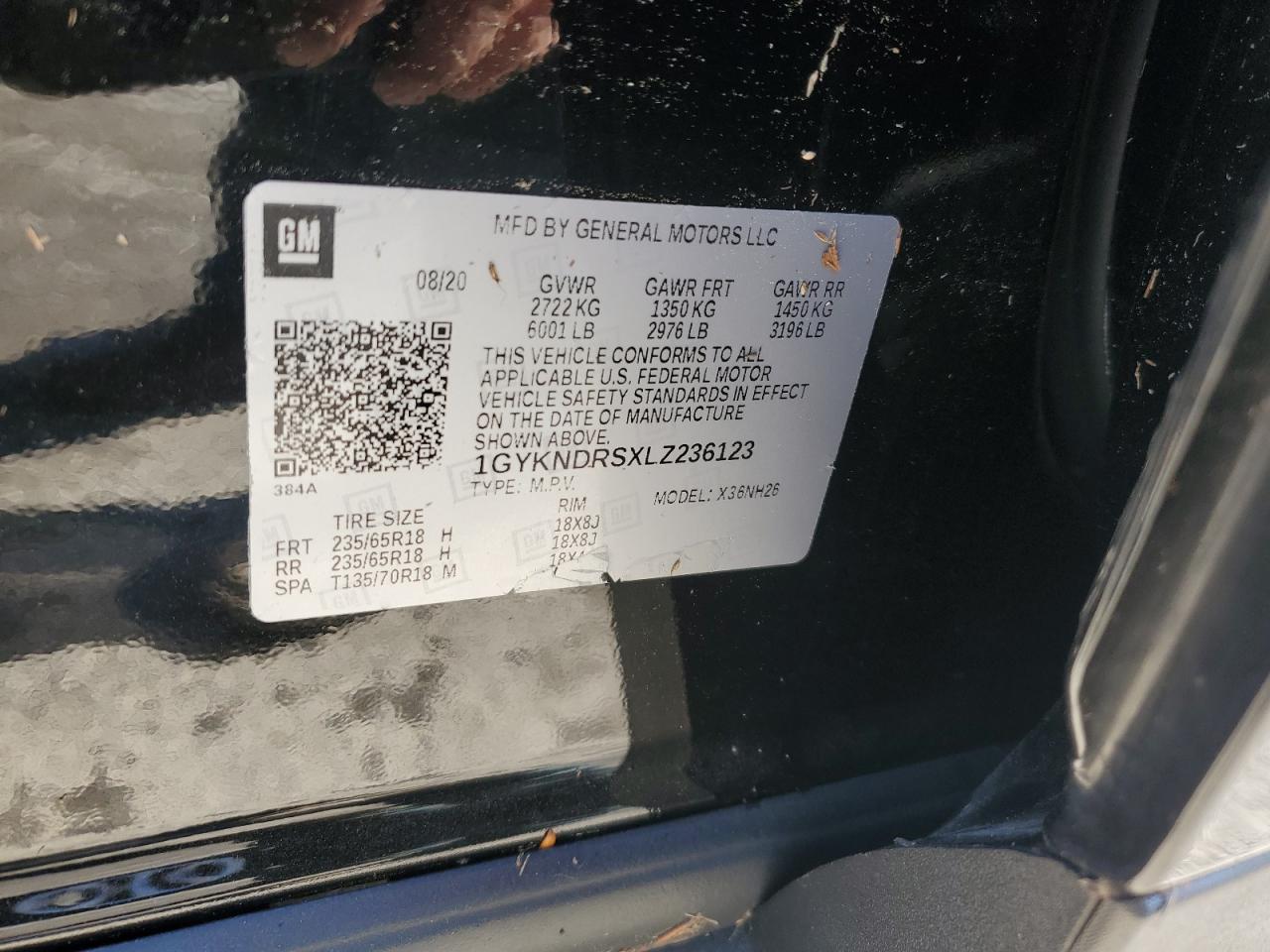 2020 Cadillac Xt5 Premium Luxury VIN: 1GYKNDRSXLZ236123 Lot: 58217135