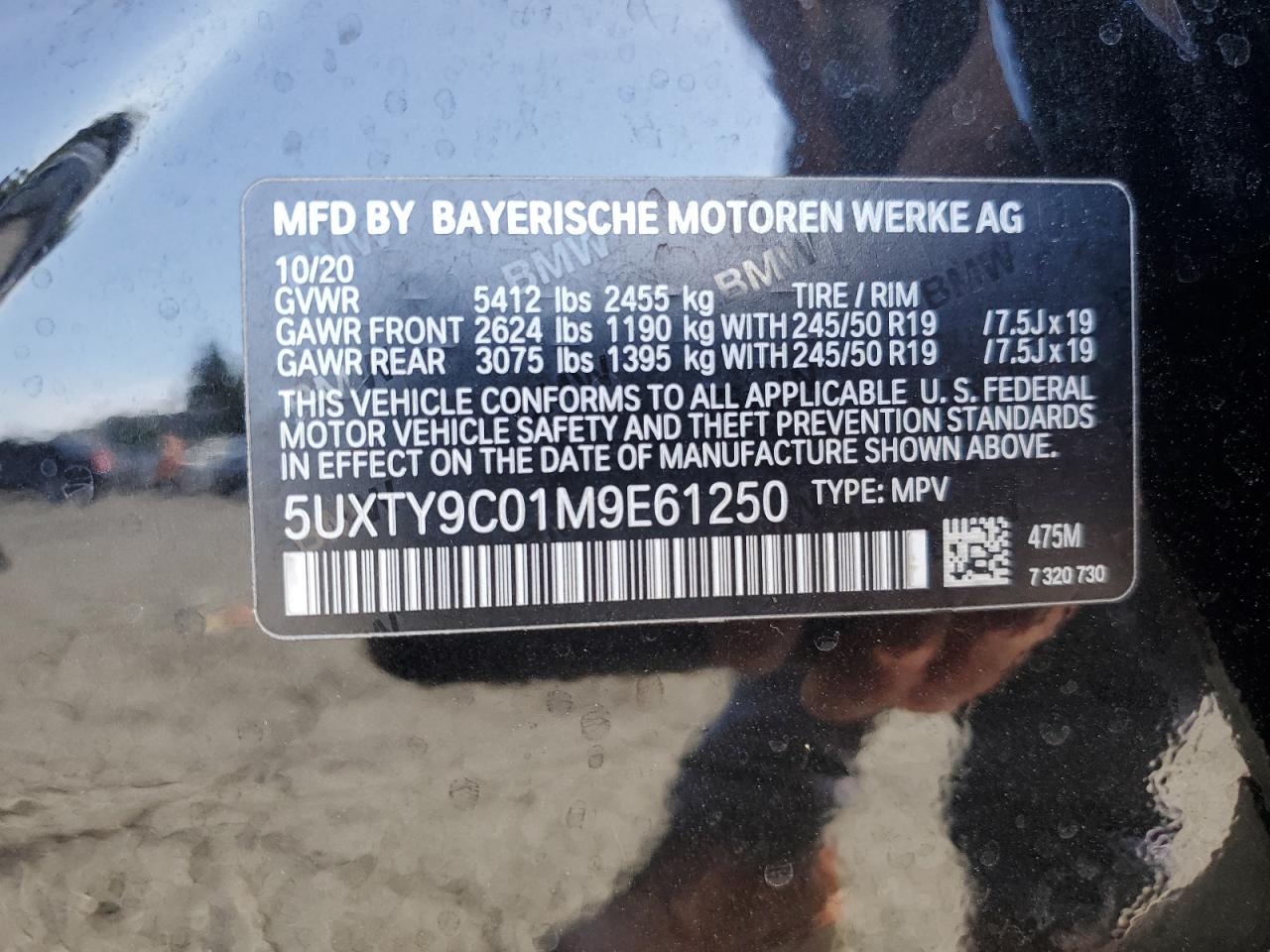2021 BMW X3 xDrivem40I VIN: 5UXTY9C01M9E61250 Lot: 56766395