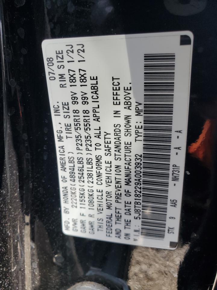 2009 Acura Rdx VIN: 5J8TB18229A003932 Lot: 56788005