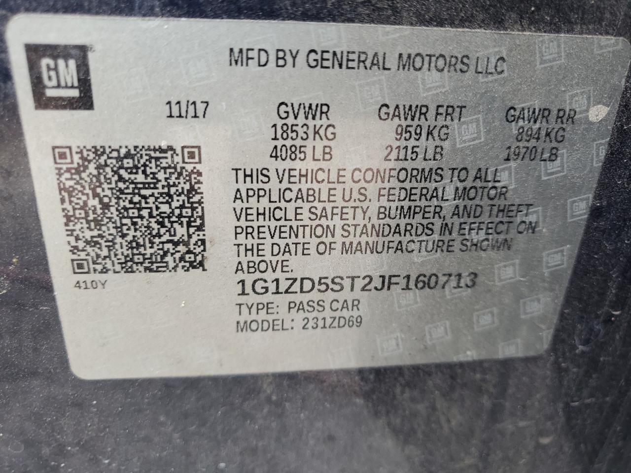1G1ZD5ST2JF160713 CHEVROLET MALIBU 2018