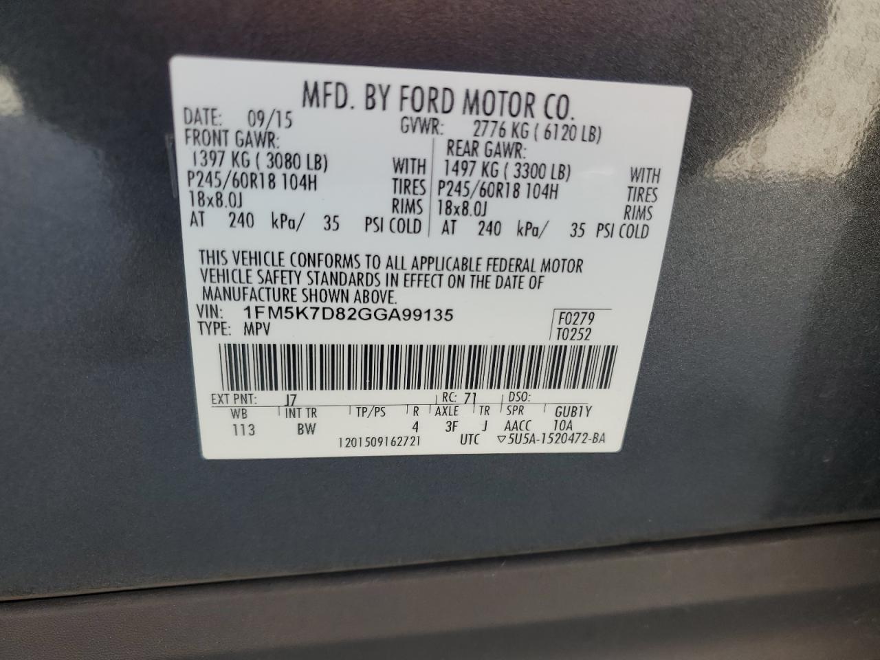 2016 Ford Explorer Xlt VIN: 1FM5K7D82GGA99135 Lot: 55028685