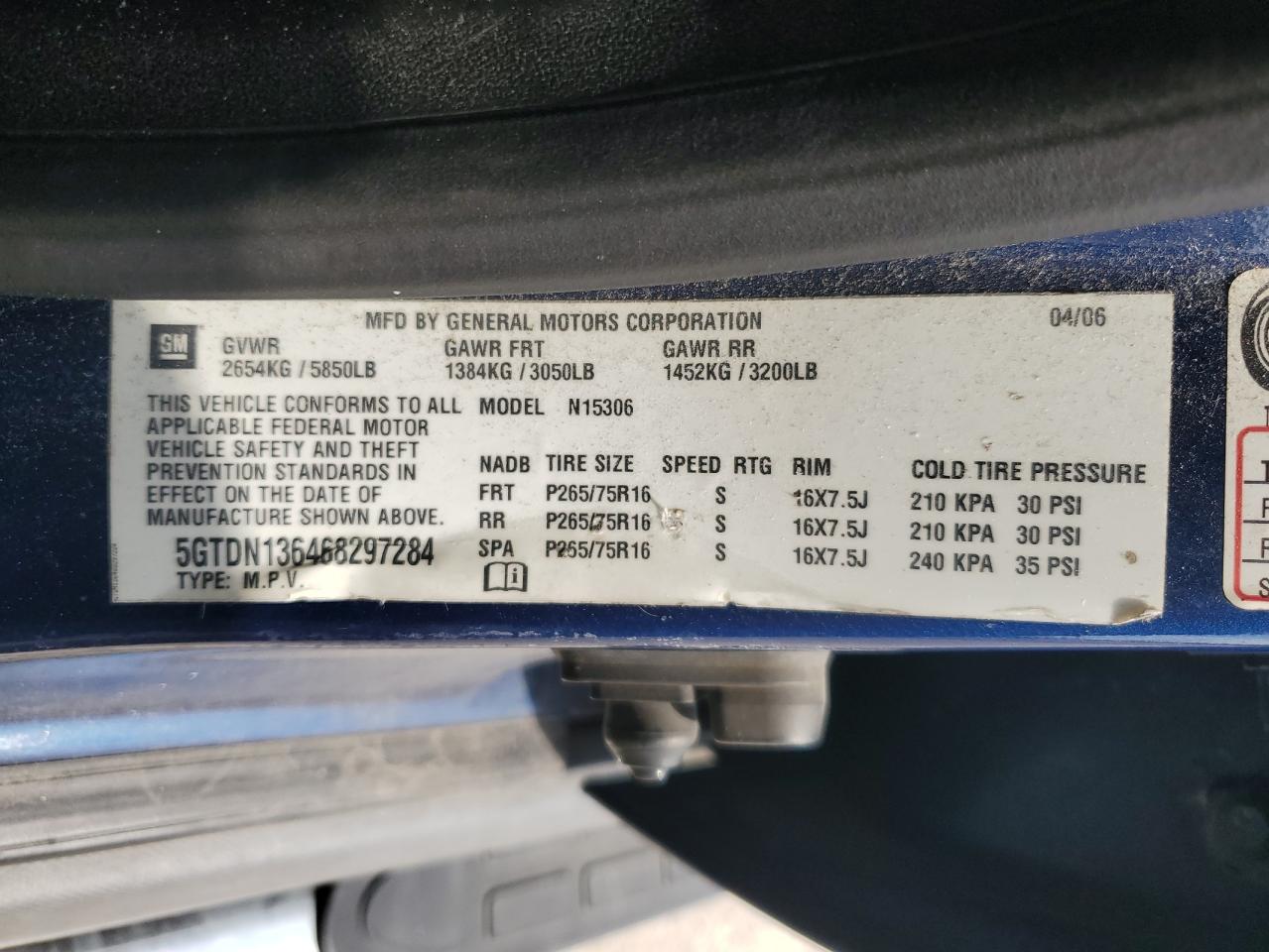 2006 Hummer H3 VIN: 5GTDN136468297284 Lot: 55832285