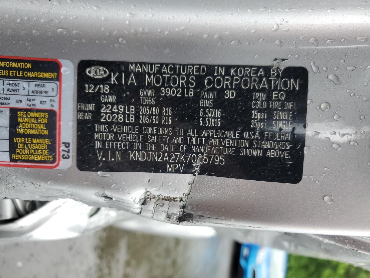 2019 Kia Soul VIN: KNDJN2A27K7025795 Lot: 56620965
