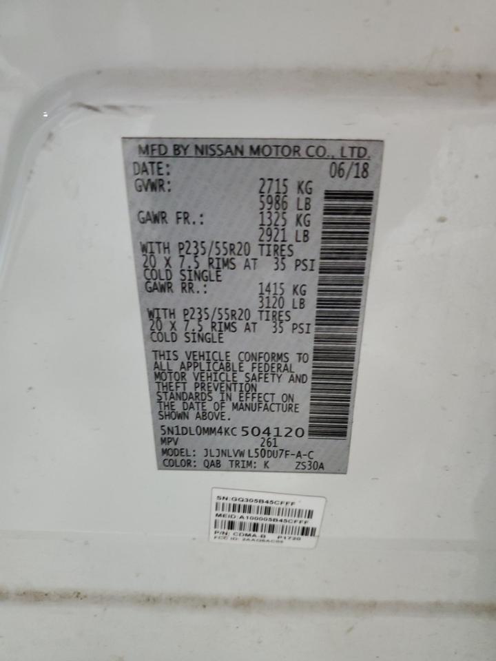 2019 Infiniti Qx60 Luxe VIN: 5N1DL0MM4KC504120 Lot: 57684765