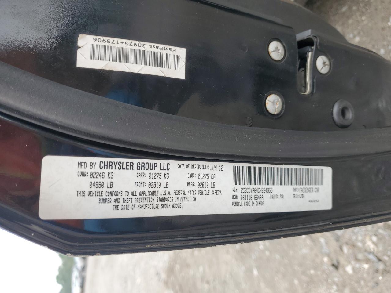2012 Dodge Challenger Sxt VIN: 2C3CDYAG4CH294955 Lot: 58072115