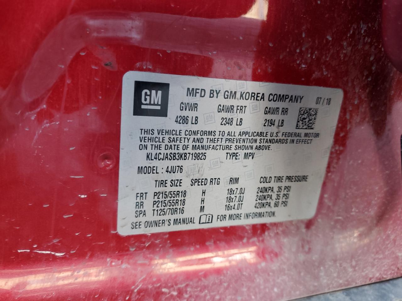 2019 Buick Encore Preferred VIN: KL4CJASB3KB719825 Lot: 56400585