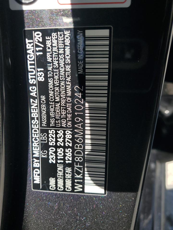 2021 Mercedes-Benz E 350 VIN: W1KZF8DB6MA910242 Lot: 56950755