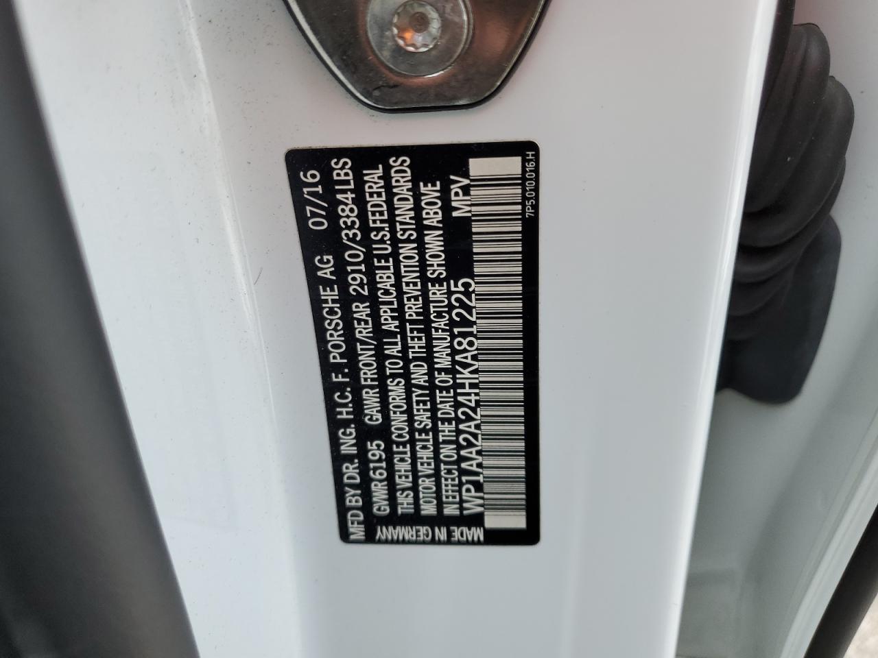 2017 Porsche Cayenne VIN: WP1AA2A24HKA81225 Lot: 55251585