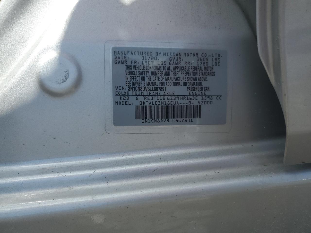 3N1CN8DV3LL867891 NISSAN VERSA 2020