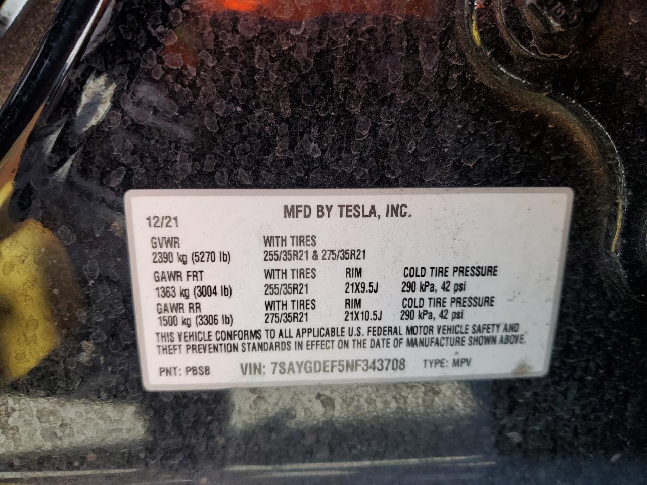 2022 Tesla Model Y VIN: 7SAYGDEF5NF343708 Lot: 56761015