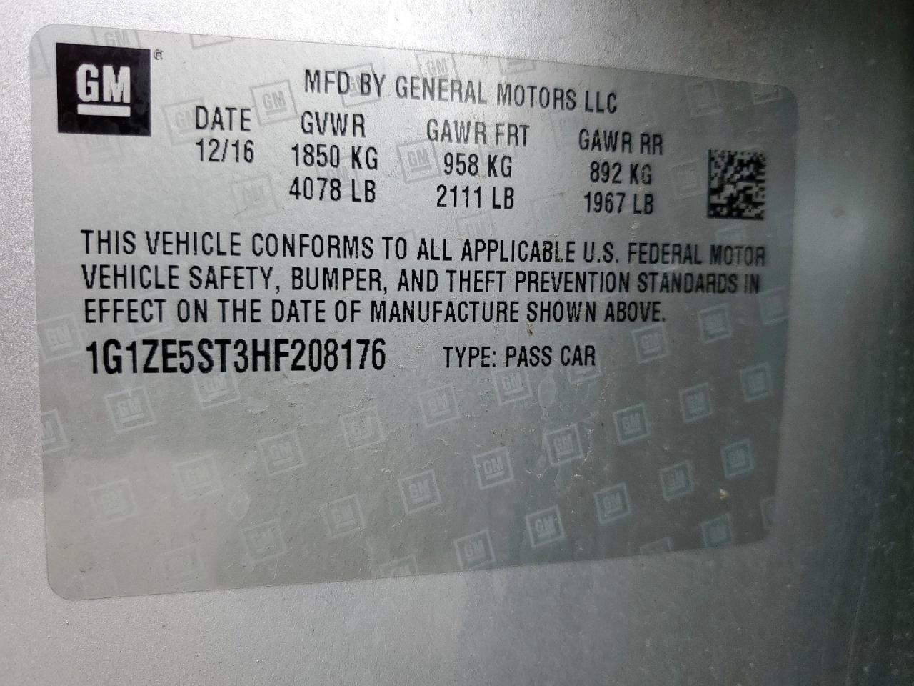 2017 Chevrolet Malibu Lt VIN: 1G1ZE5ST3HF208176 Lot: 57500355