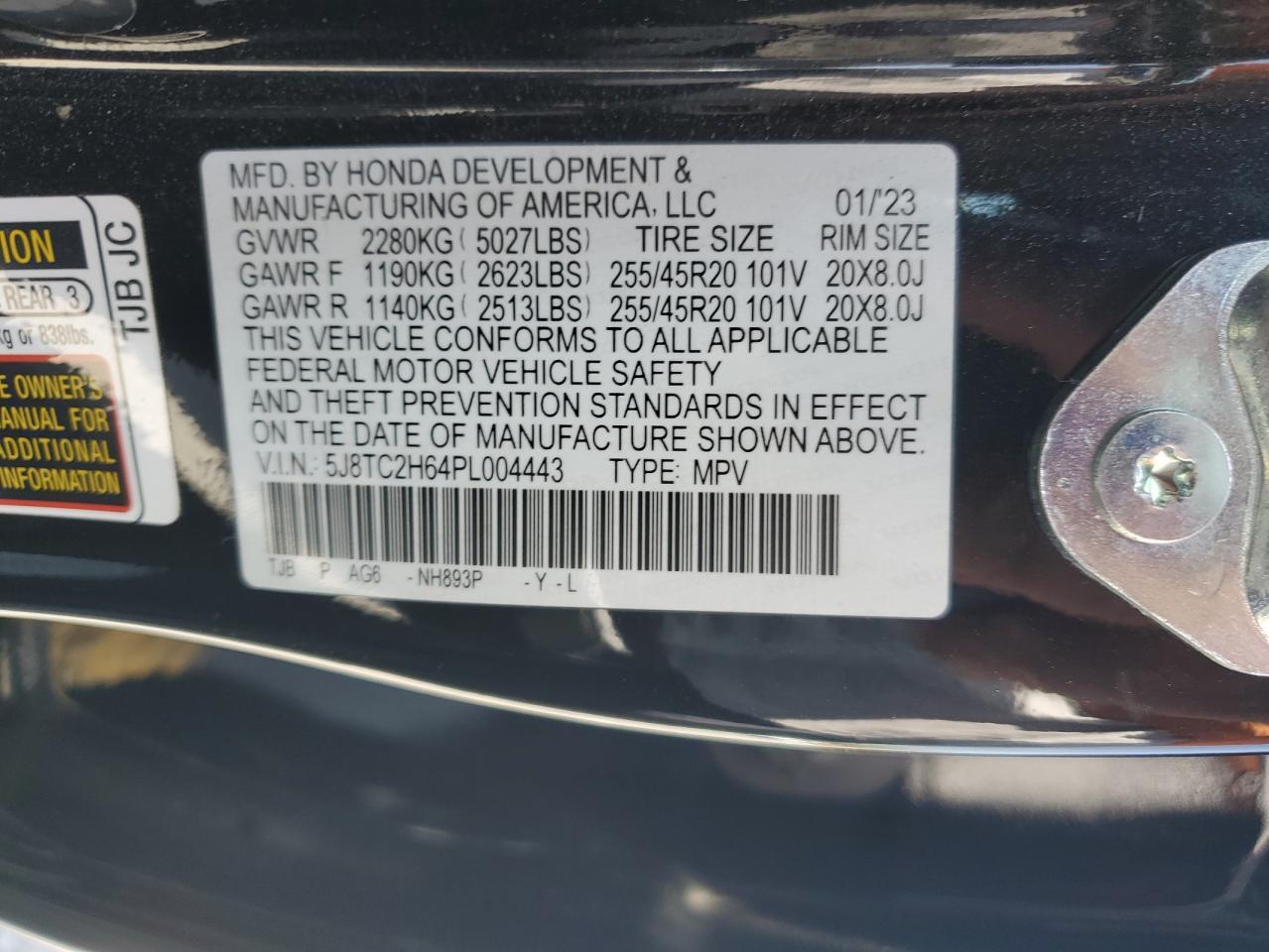 2023 Acura Rdx A-Spec VIN: 5J8TC2H64PL004443 Lot: 57471175