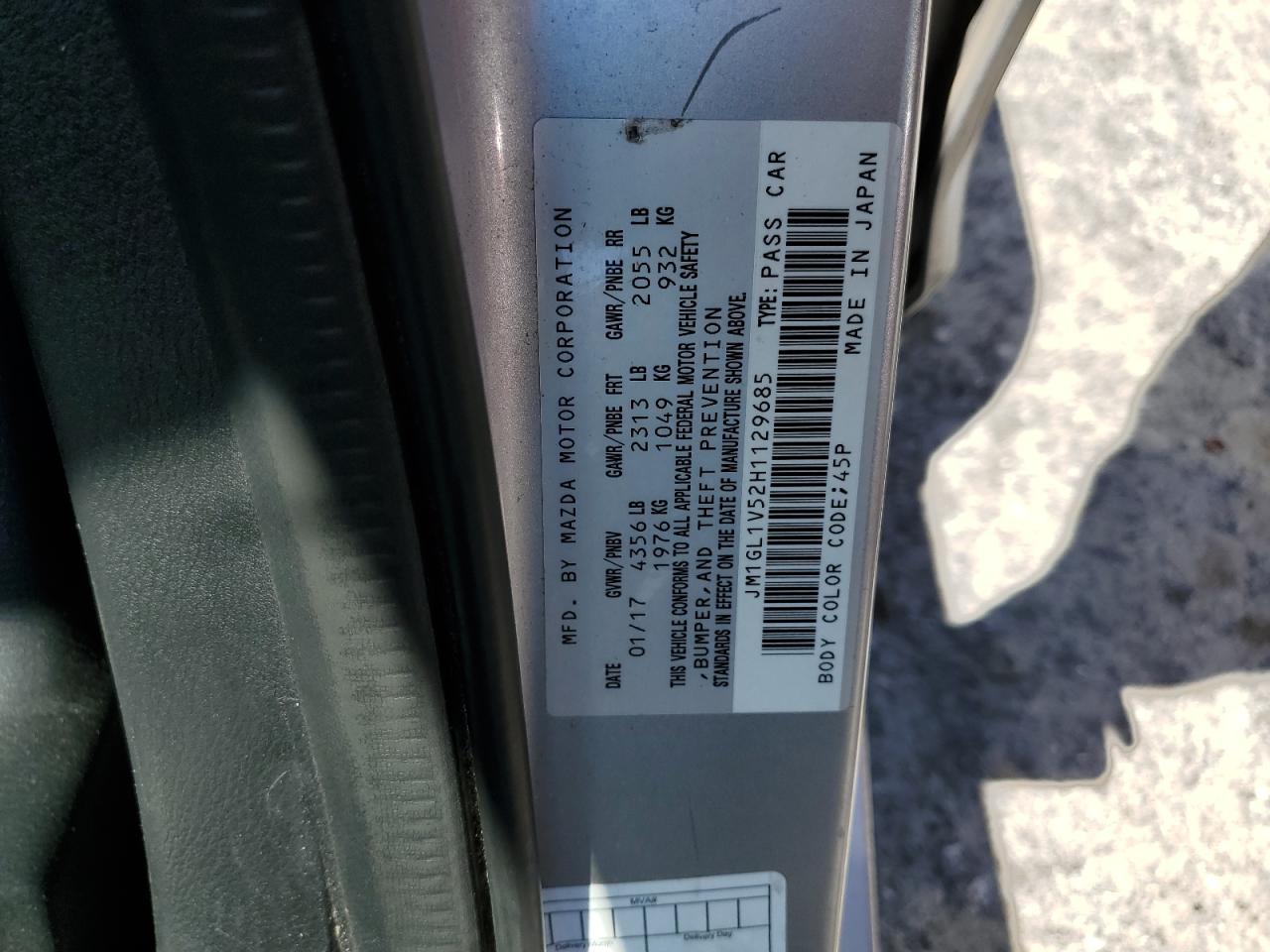 2017 Mazda 6 Touring VIN: JM1GL1V52H1129685 Lot: 56648435