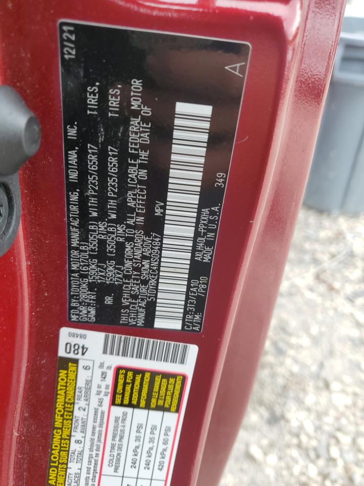 2022 Toyota Sienna Xle VIN: 5TDYRKEC4NS094847 Lot: 56122125