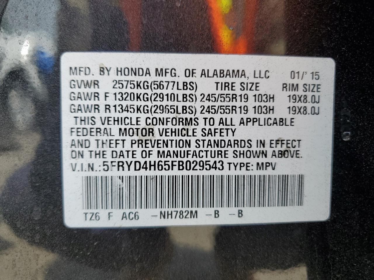 2015 Acura Mdx Technology VIN: 5FRYD4H65FB029543 Lot: 56964825