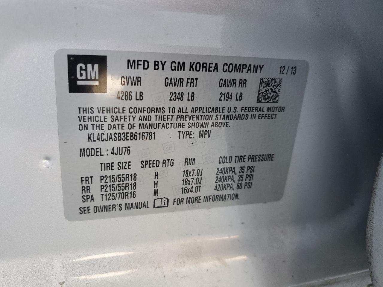 2014 Buick Encore VIN: KL4CJASB3EB616781 Lot: 57087855