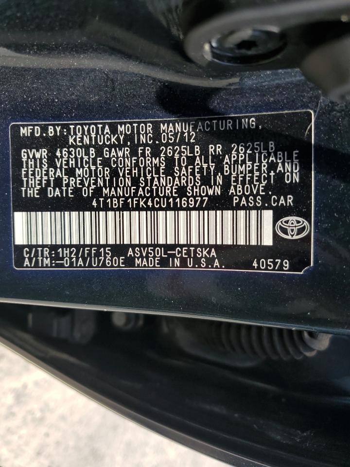2012 Toyota Camry Base VIN: 4T1BF1FK4CU116977 Lot: 57031645