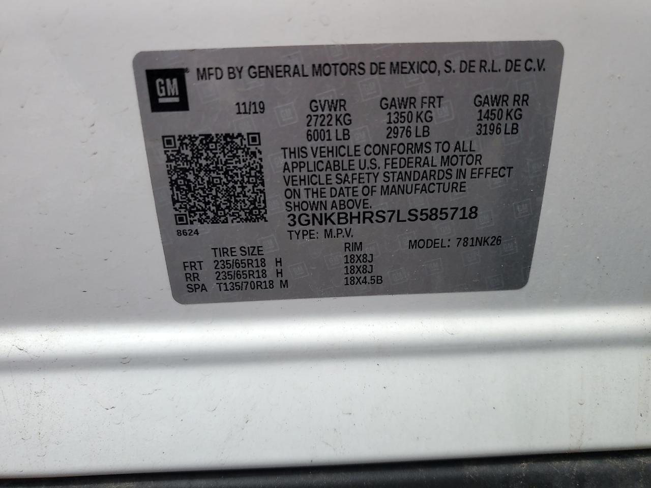 2020 Chevrolet Blazer 2Lt VIN: 3GNKBHRS7LS585718 Lot: 58367895