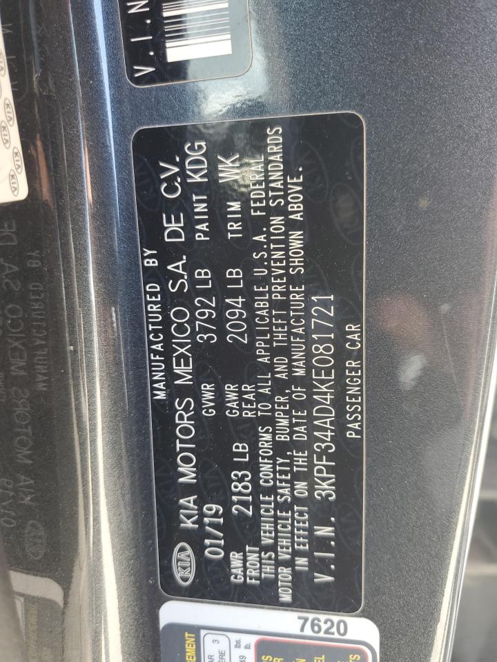 2019 Kia Forte Gt Line VIN: 3KPF34AD4KE081721 Lot: 56991605