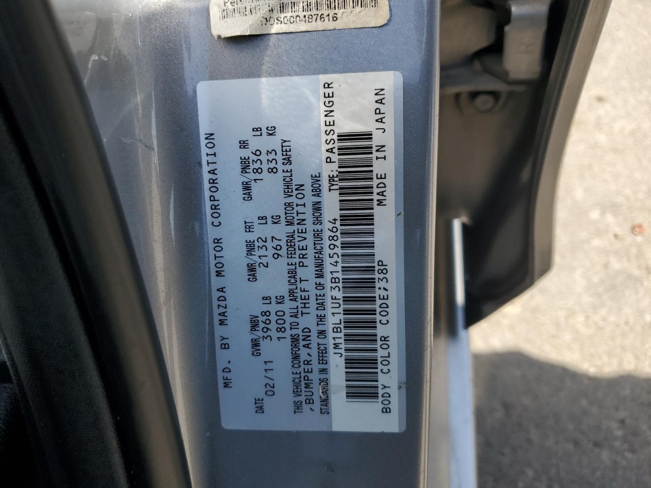 2011 Mazda 3 I VIN: JM1BL1UF3B1459864 Lot: 55500185