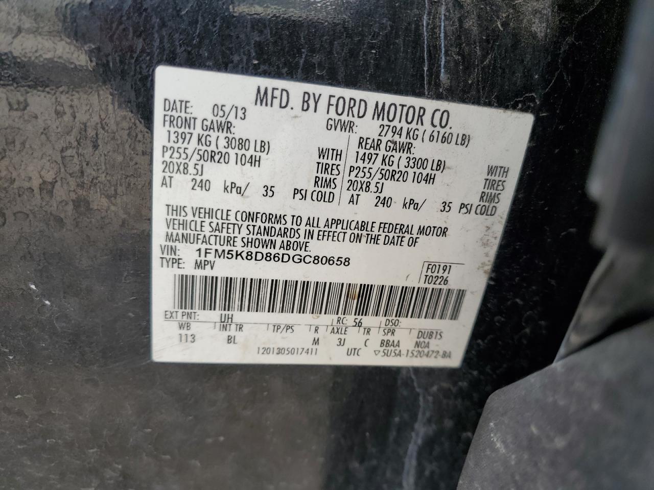 2013 Ford Explorer Xlt VIN: 1FM5K8D86DGC80658 Lot: 58758195