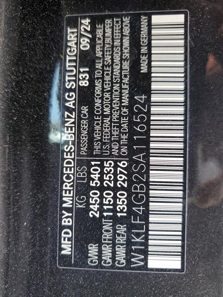 2025 Mercedes-Benz E 350 VIN: W1KLF4GB2SA116524 Lot: 56365375