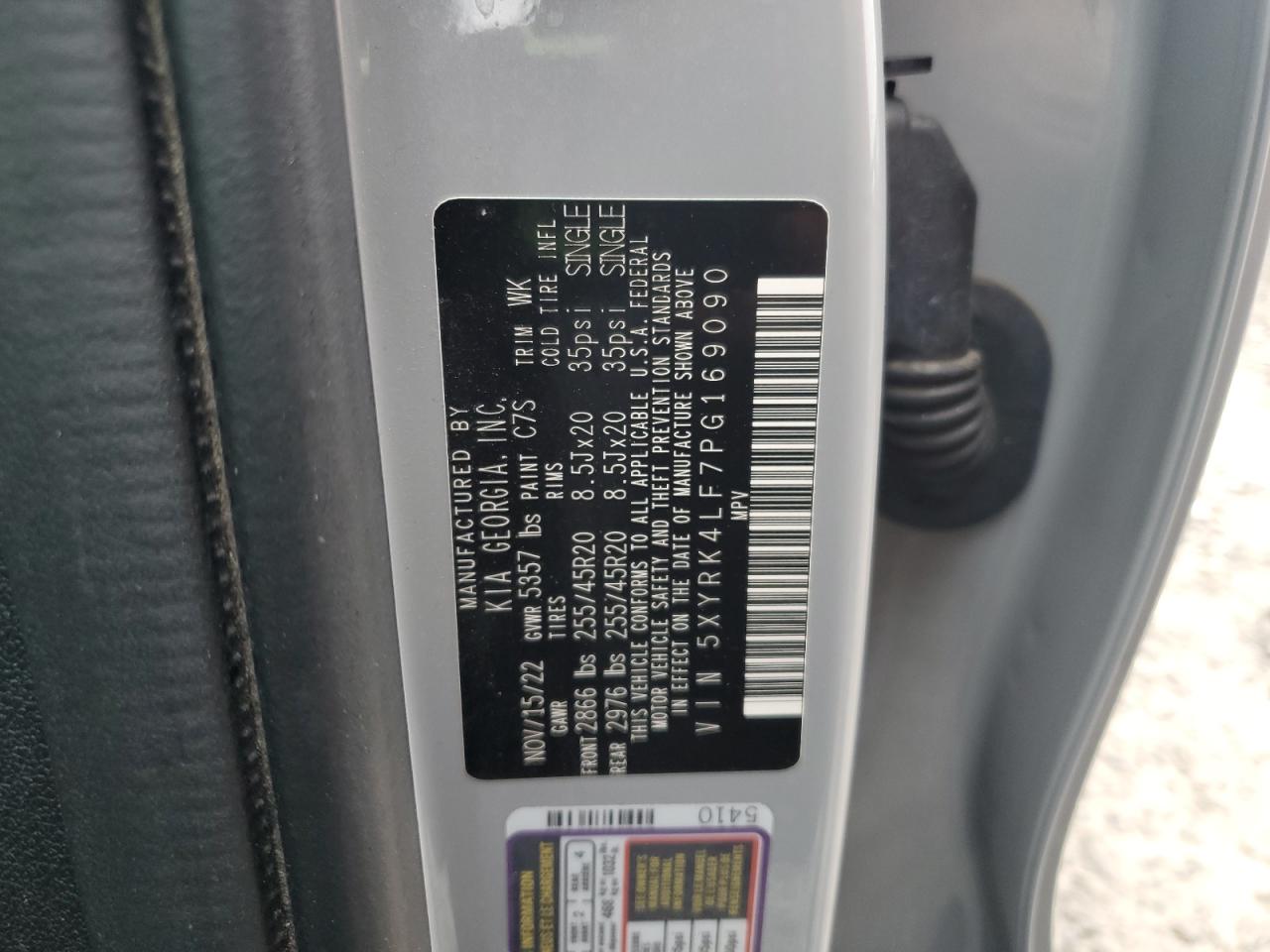 2023 Kia Sorento Sx VIN: 5XYRK4LF7PG169090 Lot: 55732865