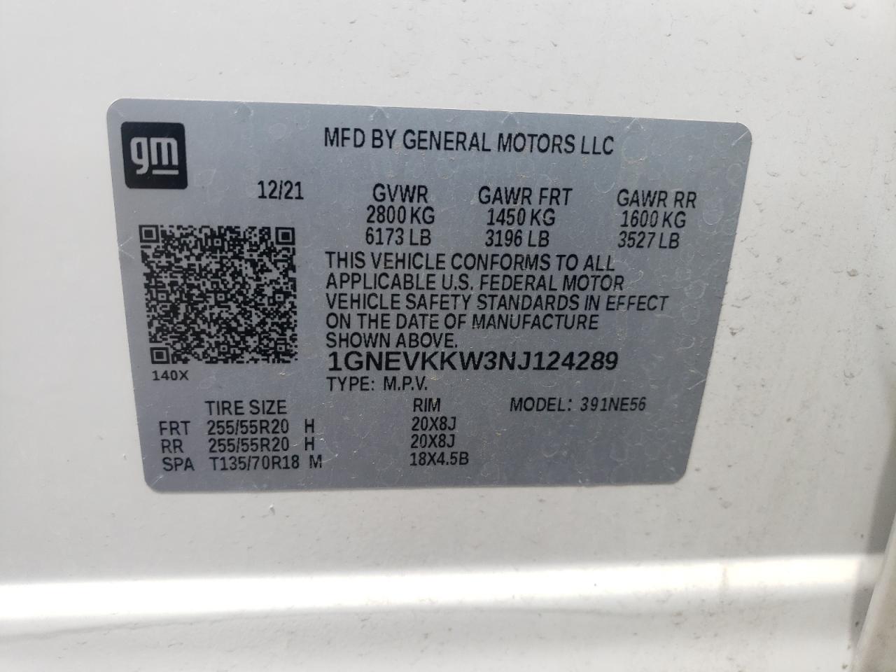 1GNEVKKW3NJ124289 CHEVROLET TRAVERSE 2022