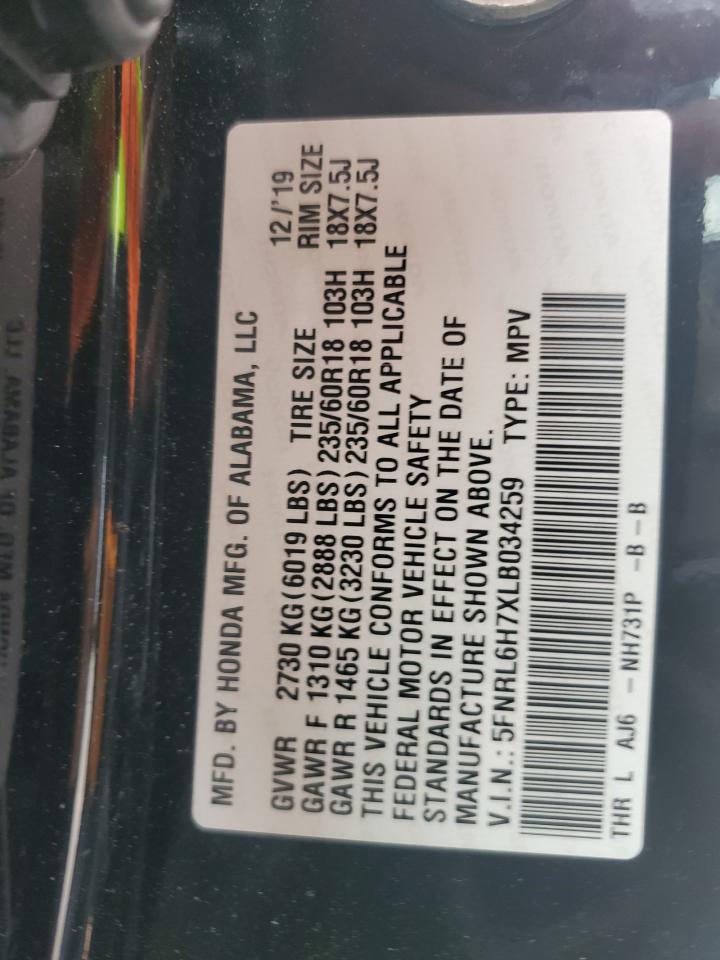 2020 Honda Odyssey Exl VIN: 5FNRL6H7XLB034259 Lot: 56691245