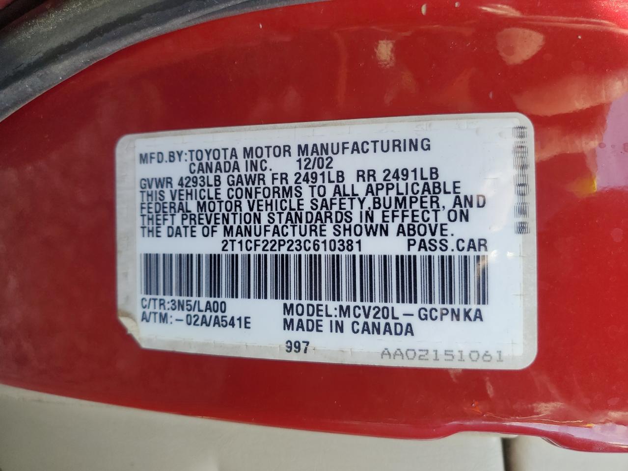 2003 Toyota Camry Solara Se VIN: 2T1CF22P23C610381 Lot: 56370905