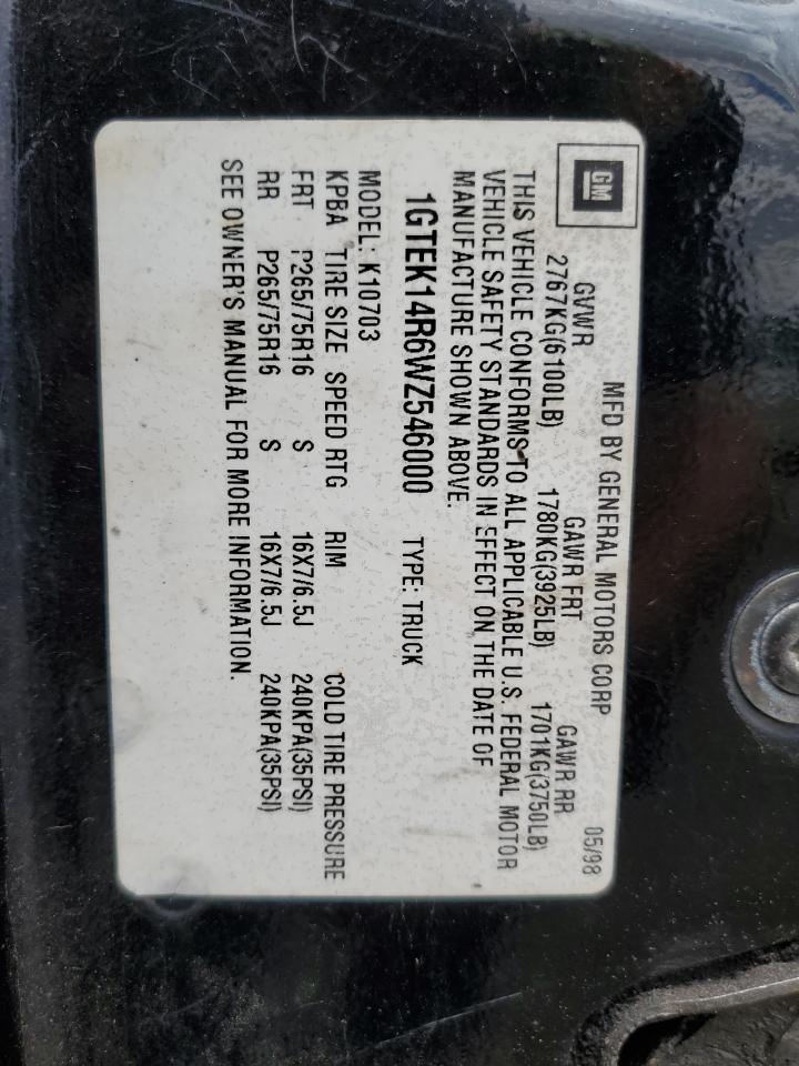 1998 GMC Sierra K1500 VIN: 1GTEK14R6WZ546000 Lot: 57451905