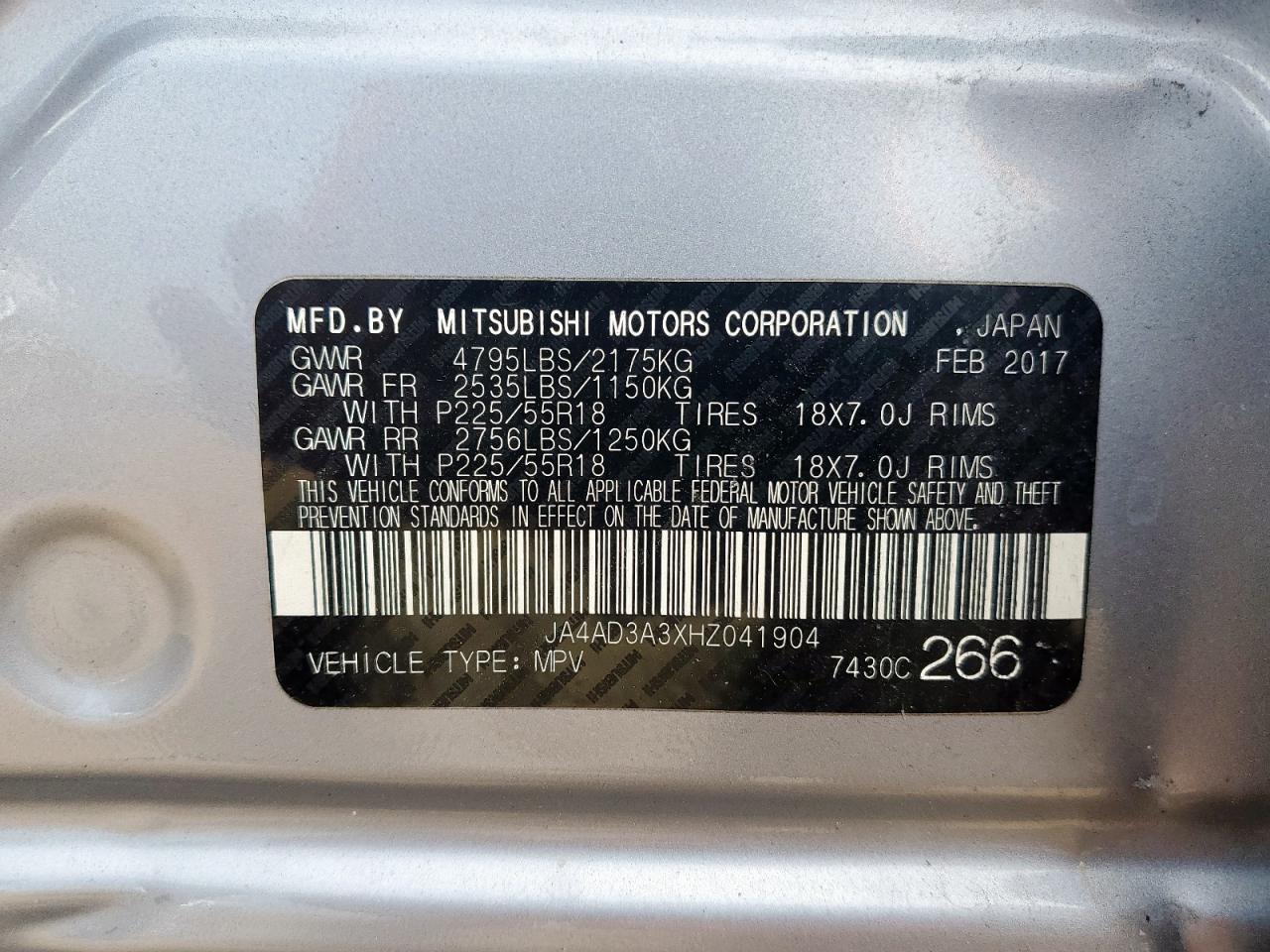 2017 Mitsubishi Outlander Se VIN: JA4AD3A3XHZ041904 Lot: 56916695