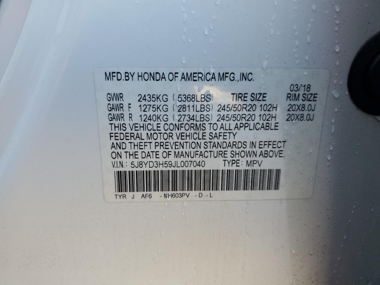 2018 Acura Mdx Technology VIN: 5J8YD3H59JL007040 Lot: 56008985